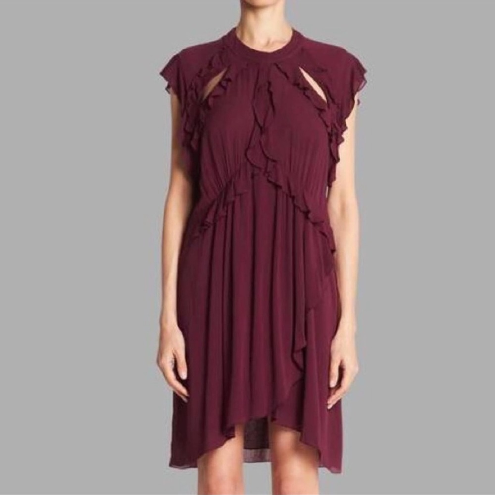 Iro Aya Cutout Ruffled Crinkle Gauze Mini Dress in Size FR 40 | US 8